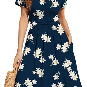 WEACZZY Women's Summer Short Sleeve Casual Dresses V-Neck Floral Party Dress